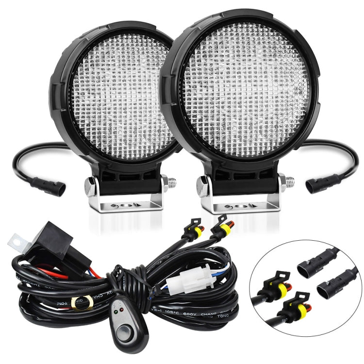 14W 9-30V Floodlight Mixed Luminous 4 Inch Round Work Light With Wire Set, X2 Round