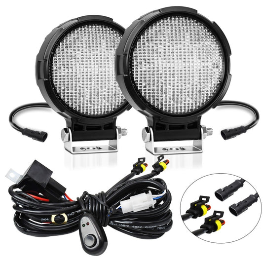 14W 9-30V Floodlight Mixed Luminous 4 Inch Round Work Light With Wire Set, X2 Round
