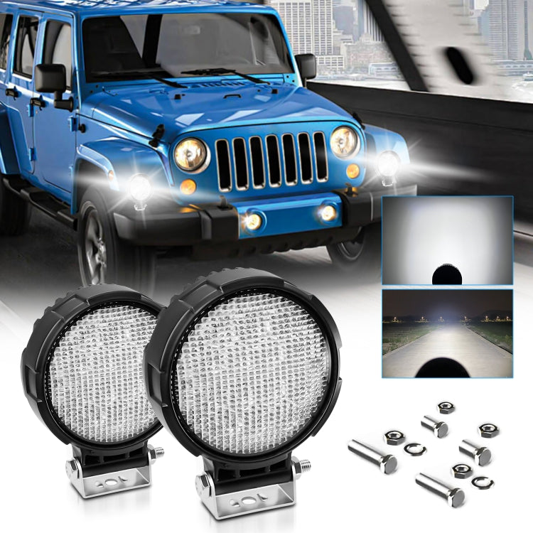 14W 9-30V Floodlight Mixed Luminous 4 Inch Round Work Light With Wire Set, X2 Round