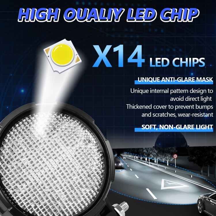 14W 9-30V Floodlight Mixed Luminous 4 Inch Round Work Light With Wire Set, X2 Round