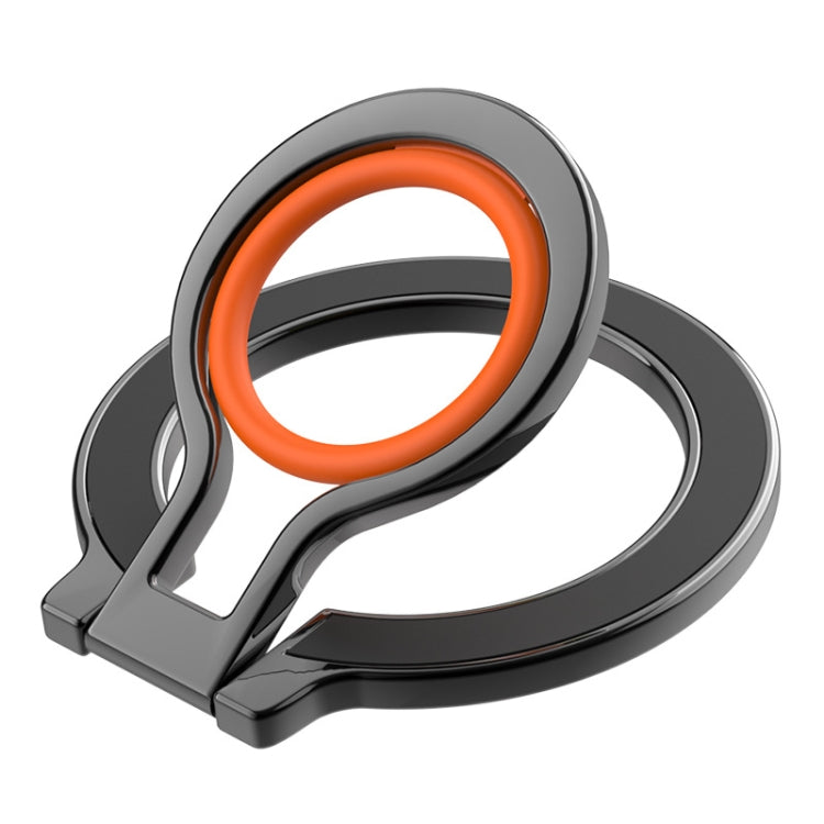 Magnetic Mobile Phone Holder Zinc Alloy Phone Finger Ring Bracket With Silicone Ring Guard, Style 2 Black, Style 2 Black+Orange, Style 2 Silver+Orange