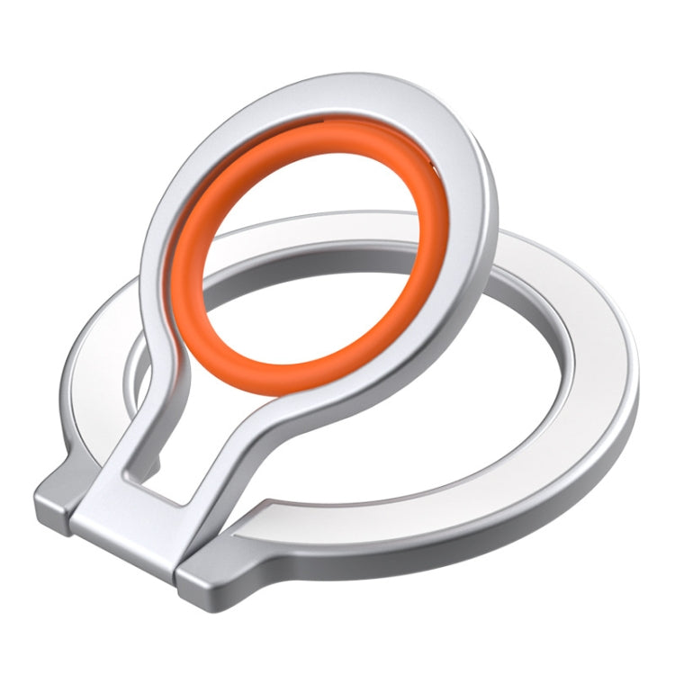 Magnetic Mobile Phone Holder Zinc Alloy Phone Finger Ring Bracket With Silicone Ring Guard, Style 2 Black, Style 2 Black+Orange, Style 2 Silver+Orange
