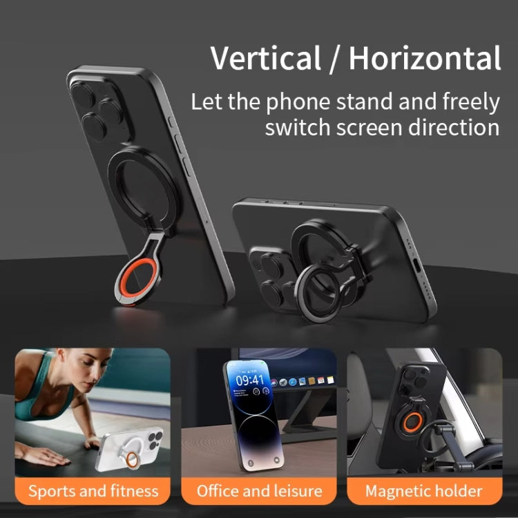 Magnetic Mobile Phone Holder Zinc Alloy Phone Finger Ring Bracket With Silicone Ring Guard, Style 2 Black, Style 2 Black+Orange, Style 2 Silver+Orange
