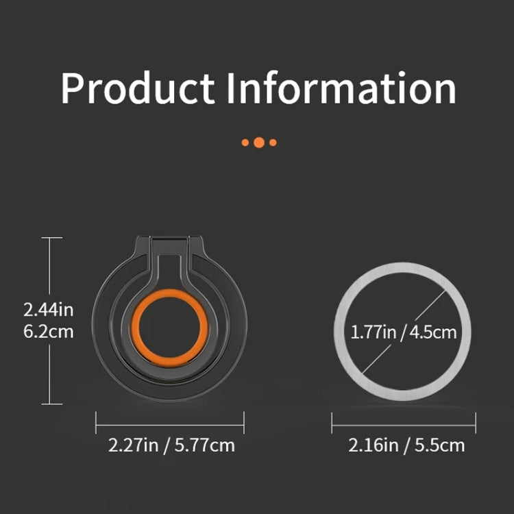 Magnetic Mobile Phone Holder Zinc Alloy Phone Finger Ring Bracket With Silicone Ring Guard, Style 2 Black, Style 2 Black+Orange, Style 2 Silver+Orange