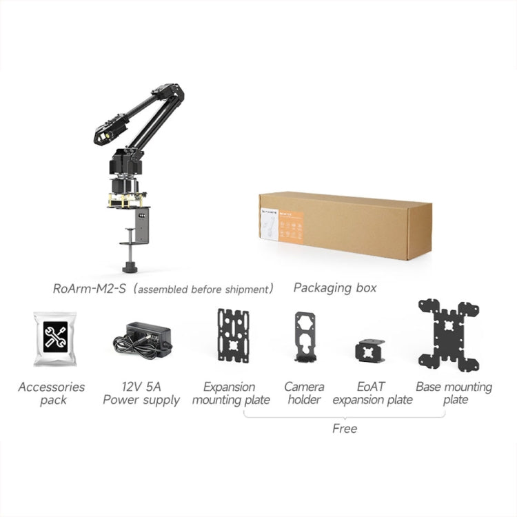 Kit de bras robotique de bureau Waveshare 25118 RoArm-M2-S, basé sur ESP32, 4-DOF, prise US, prise UK, prise EU