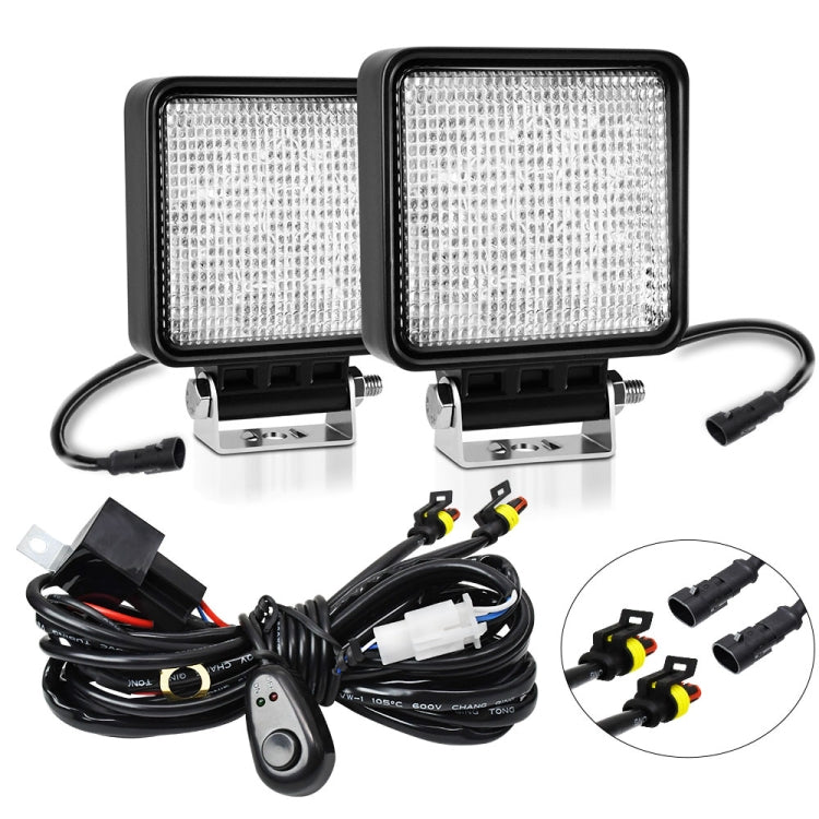 14W 9-30V 4 Inch Mixed Luminous Square Floodlight With Wire Set, X2 Square