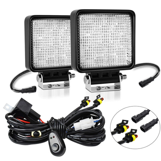14W 9-30V 4 Inch Mixed Luminous Square Floodlight With Wire Set, X2 Square