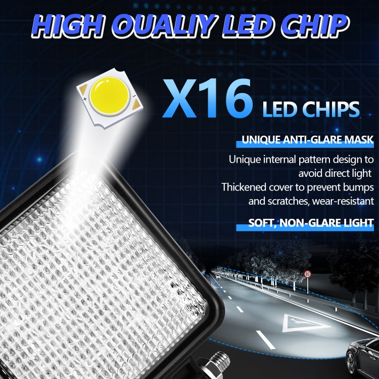 14W 9-30V 4 Inch Mixed Luminous Square Floodlight With Wire Set, X2 Square