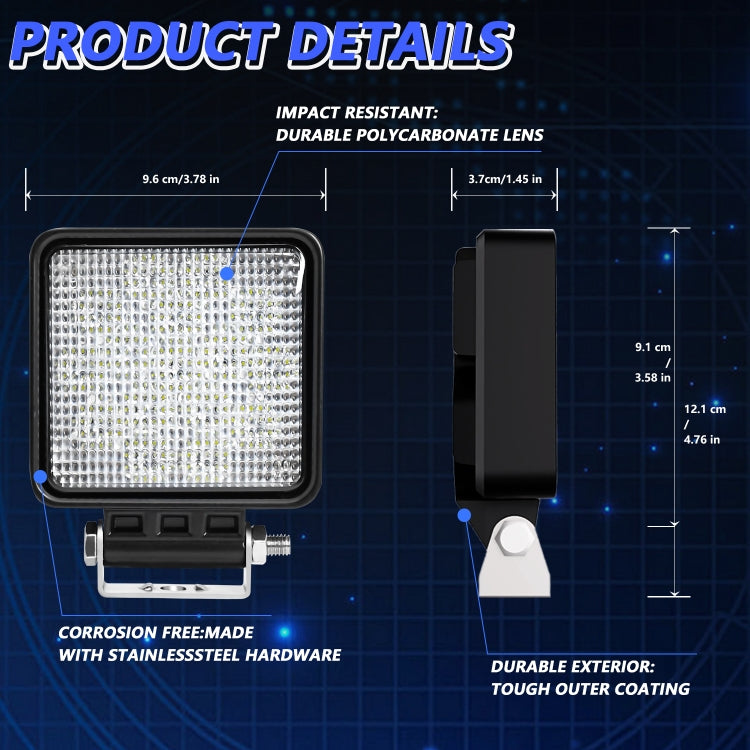 14W 9-30V 4 Inch Mixed Luminous Square Floodlight With Wire Set, X2 Square