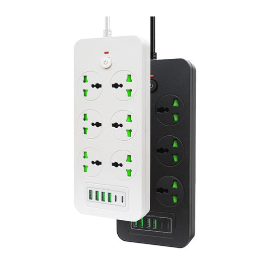 Thunderproof Overload Protection 4USB+2PD+6 Holes Socket, Black UK Plug