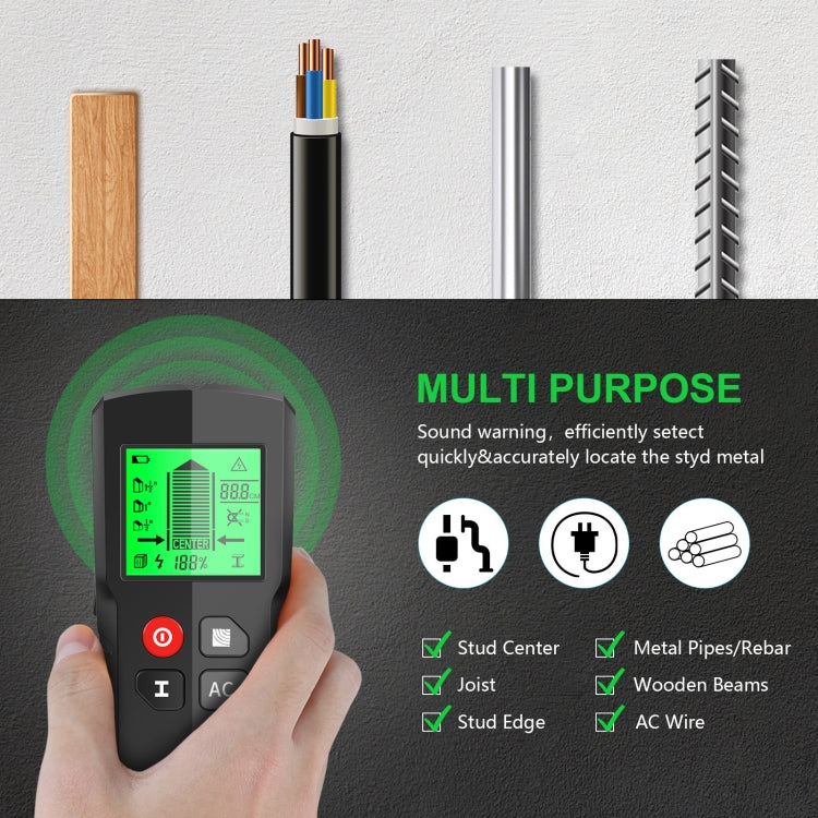 HW-QB5 5-In-1 Wall Stud Detector Wood Current Metal AC Wires Detection, HW-QB5