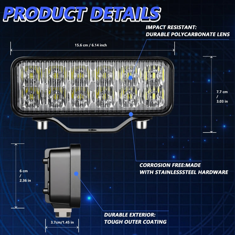 14W 9-30V 6 Inch Long Waterproof Car Work Headlight With Wire Set