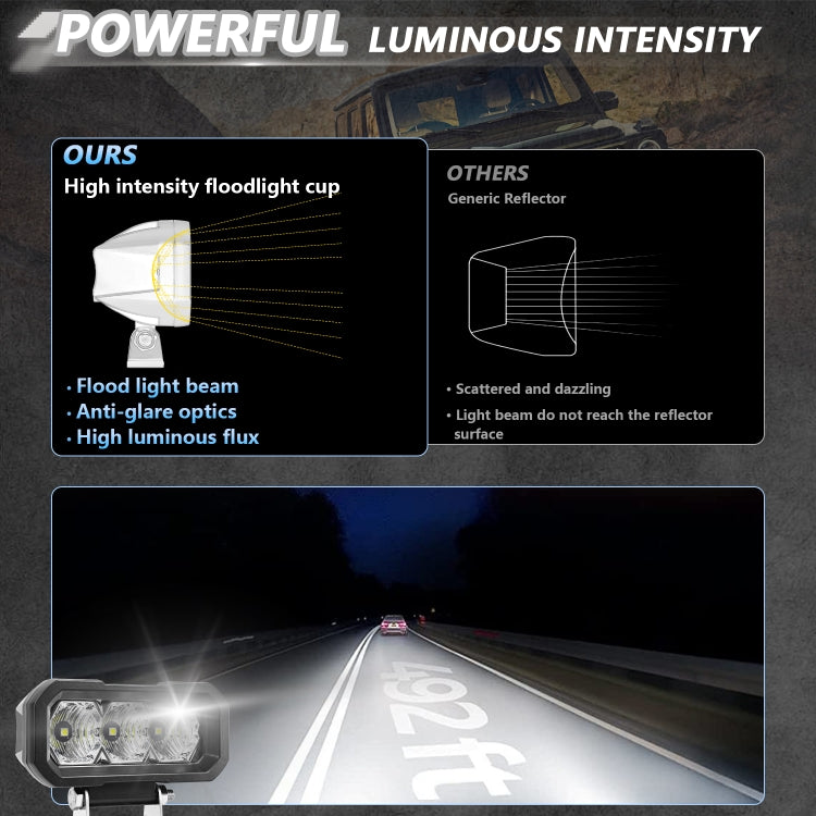 E23 40W 9V-30V 5 Inch Waterproof 3-Eye Headlight, Spotlight White Light, Spotlight Yellow Light, Floodlight White Light, Floodlight Yellow Light