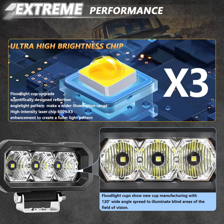 E23 40W 9V-30V 5 Inch Waterproof 3-Eye Headlight, Spotlight White Light, Spotlight Yellow Light, Floodlight White Light, Floodlight Yellow Light