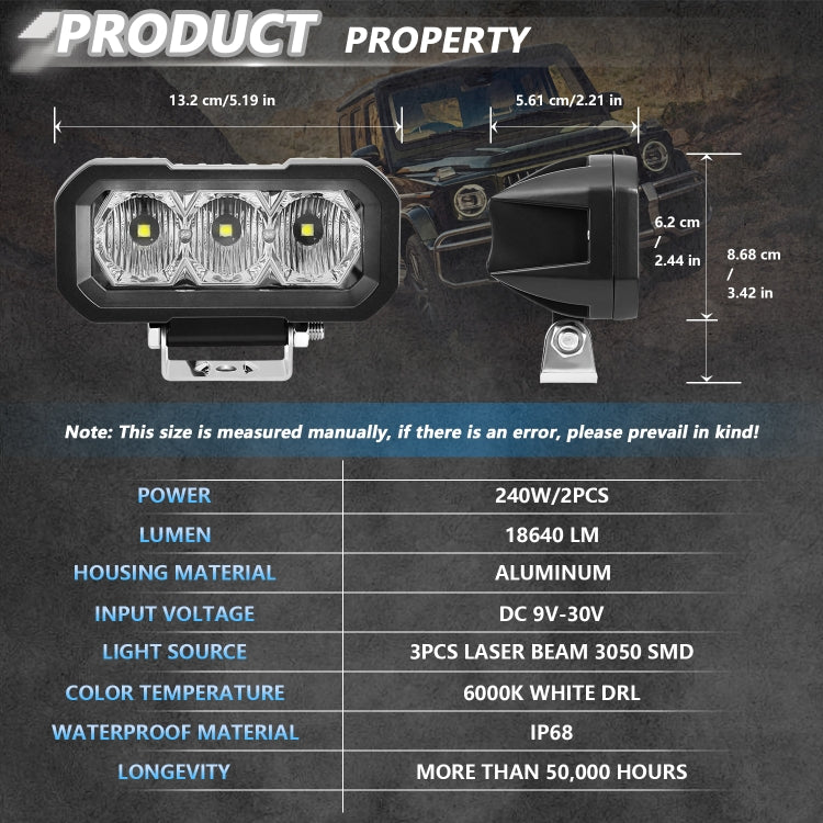 E23 40W 9V-30V 5 Inch Waterproof 3-Eye Headlight, Spotlight White Light, Spotlight Yellow Light, Floodlight White Light, Floodlight Yellow Light