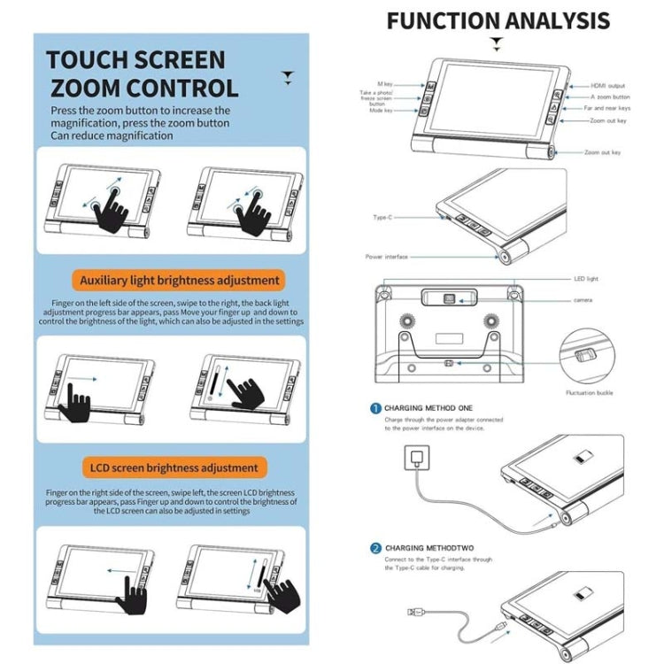 8inch Auto Focus Near And Far HD Electronic Vision Aid Magnifier