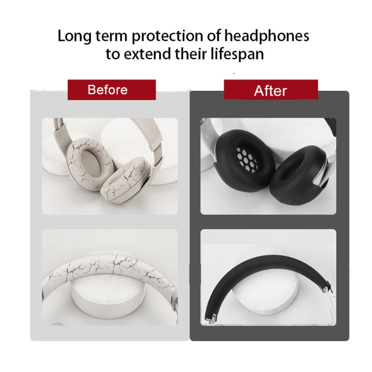 For Beats Studio Pro Headphones Silicone Ear Cushion + Headband Cover Set, Set Black, Set Beige, Set Red, Set Deep Blue