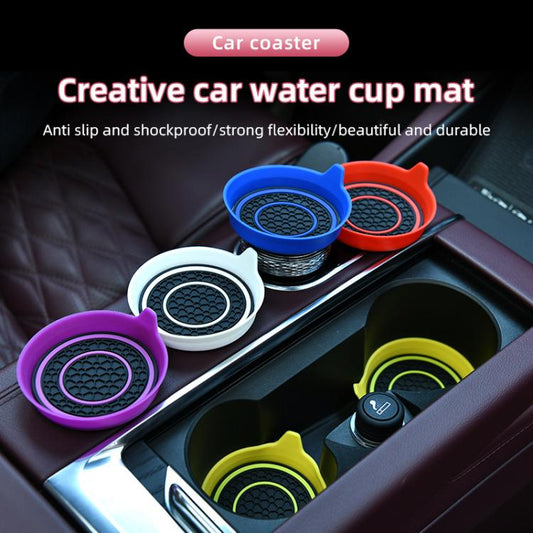 Car Bowl-shaped Non-slip Heat-insulating Double-ring Water Coaster, Black, Red, Gray, Pink, Blue, Yellow, White, Purple