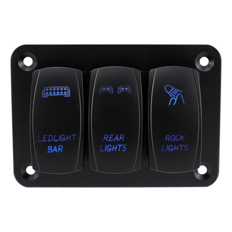 Blue Light Laser Engraved Panel Combination Switch For Car Boat, 3-digit Panel, 2-digit Panel
