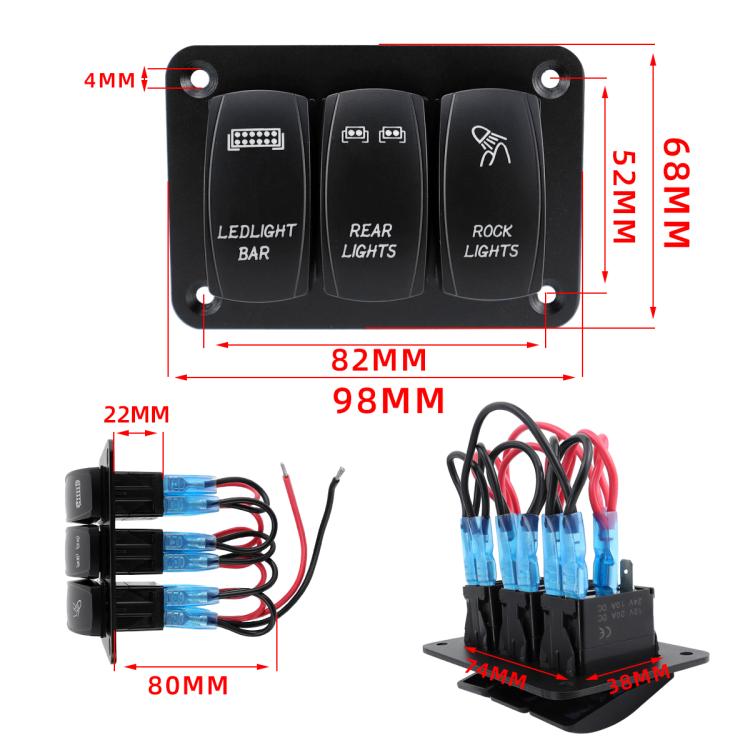 Blue Light Laser Engraved Panel Combination Switch For Car Boat, 3-digit Panel, 2-digit Panel
