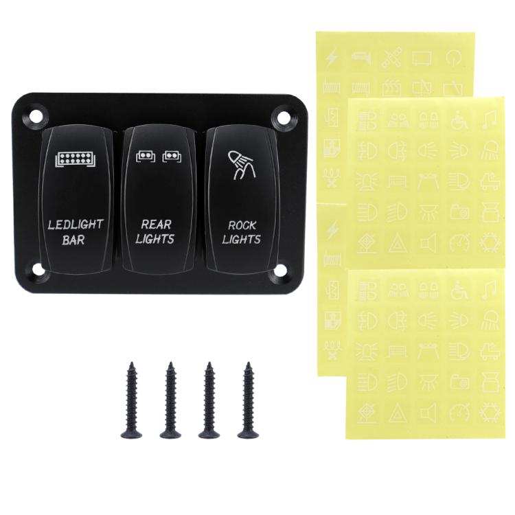 Blue Light Laser Engraved Panel Combination Switch For Car Boat, 3-digit Panel, 2-digit Panel