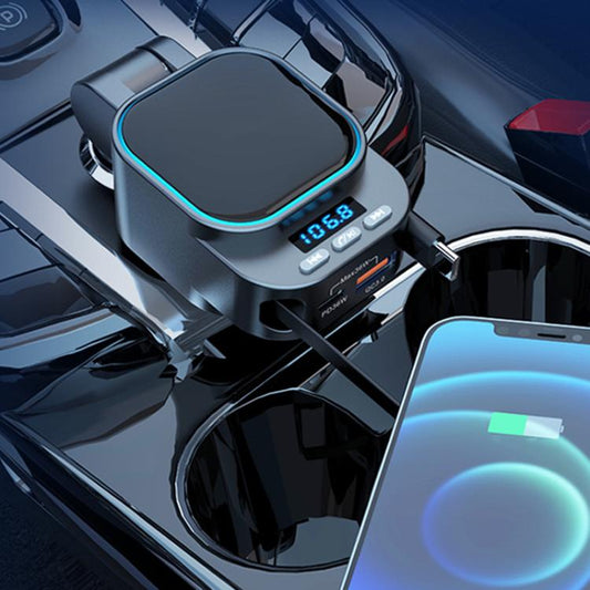Chargeur de voiture avec double câble rétractable, transmetteur MP3 Bluetooth BC97