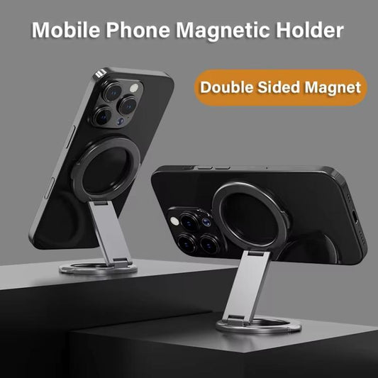 Foldable Double-sided Magnetic Phone Holder Gym Car Universal Stand, Mirror Type Black, Mirror Type Silver