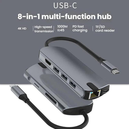 8-In-1 USB-C/Type-C Gigabit Ethernet Port Docking Station Hub, HDMI 4K 30Hz, HDMI 4K 60Hz