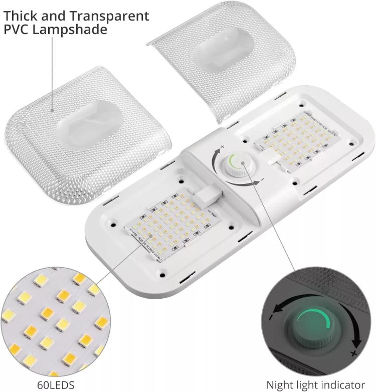 12-24V RV Light 120 LEDs 3-Color Temperature Rotary Button Dimming Roof Light, FC01