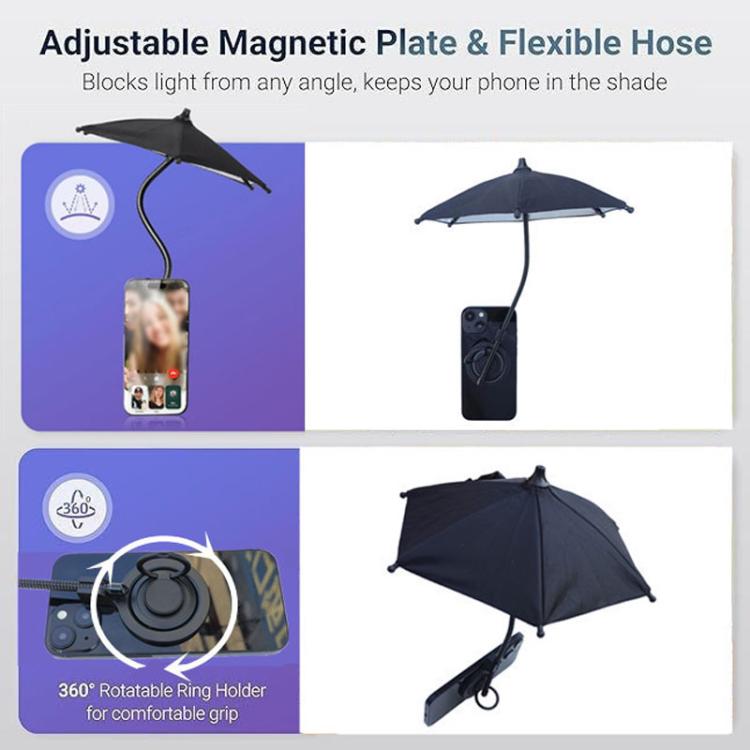 Magnetic Phone Mini Umbrella Waterproof Sunshade With Finger Ring, With Finger Ring(Black), With Finger Ring(Pink), With Finger Ring(Blue)