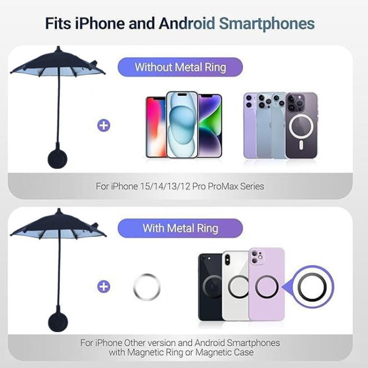 Magnetic Phone Mini Umbrella Waterproof Sunshade With Finger Ring, With Finger Ring(Black), With Finger Ring(Pink), With Finger Ring(Blue)