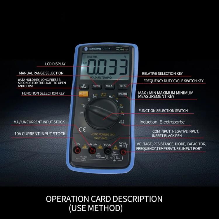 Auto Range Digital Multimeter LCD Display Tester Pen High Precision Measurement Of Capacitance Voltage Current, SUNSHINE DT-17N