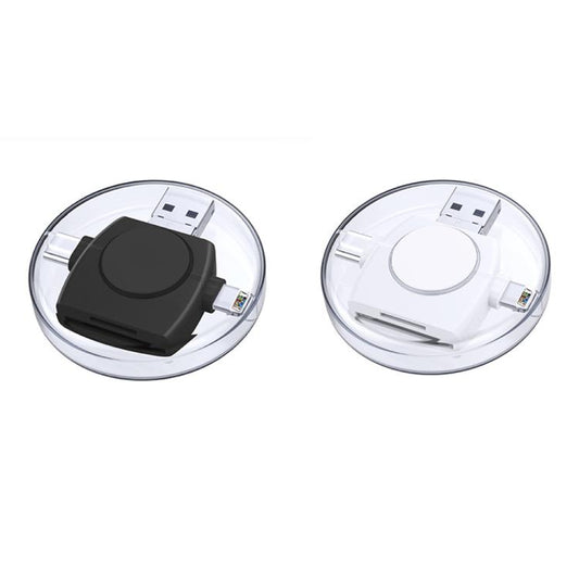 USB-A To USB-C / Type-C + Micro USB + 8 Pin 6-In-1 Round Multifunctional Card Reader