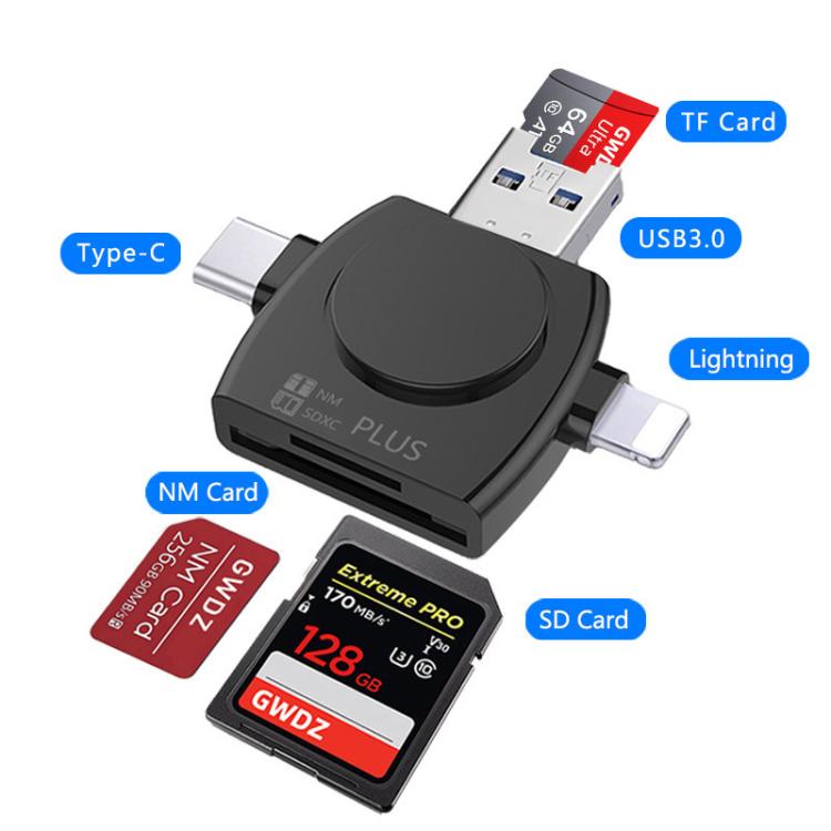 USB 3.0 To USB-C / Type-C / 8 Pin 6-In-1 Multifunctional TF / SD / NM Card Reader