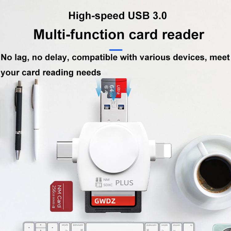 USB 3.0 To USB-C / Type-C / 8 Pin 6-In-1 Multifunctional TF / SD / NM Card Reader