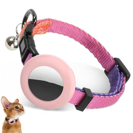 For AirTag Tracker Silicone Case Rainbow Gradient Pet Cat Collar With Bell