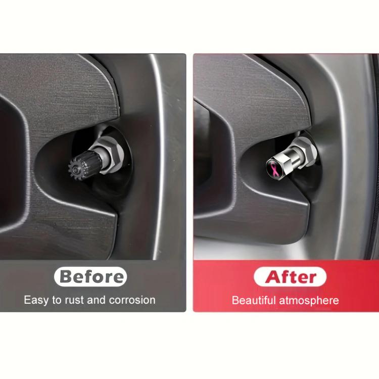 2 Sets Car Modification Aluminum Tire Valve Caps, Colorful Ribbon