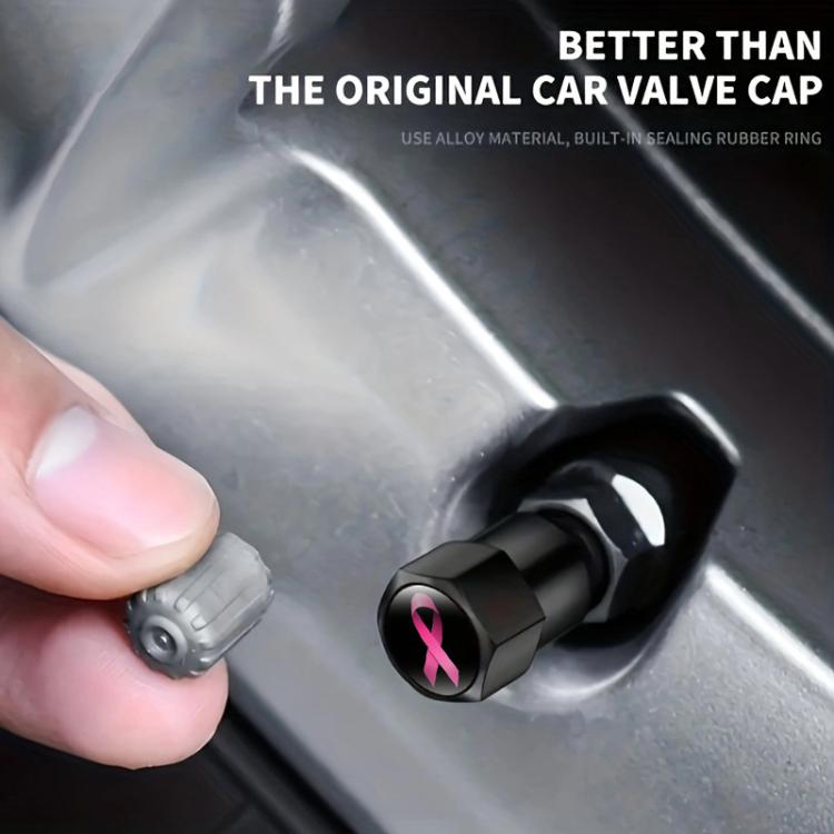 2 Sets Car Modification Aluminum Tire Valve Caps, Colorful Ribbon
