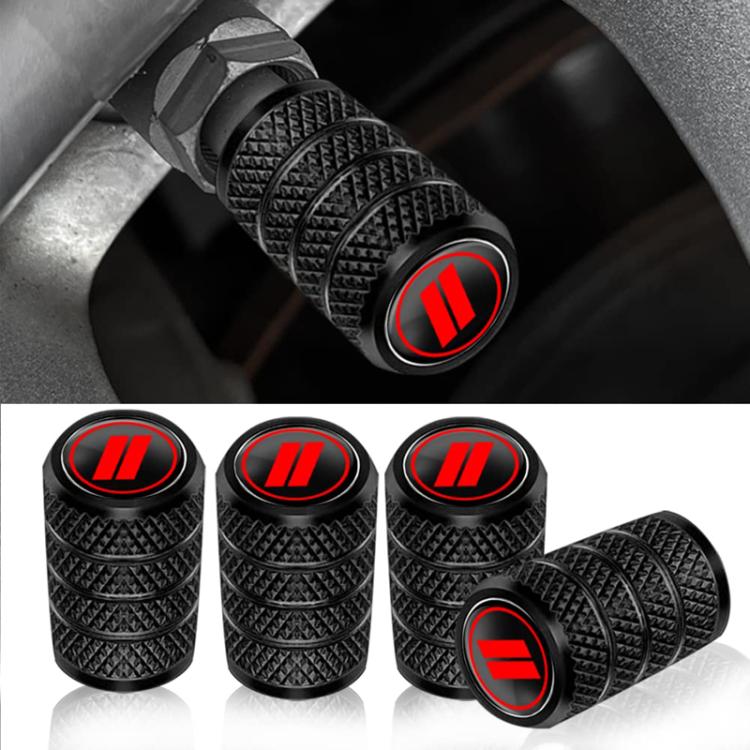 2 Sets Car Modification Aluminum Tire Valve Caps, Red Strip Grid