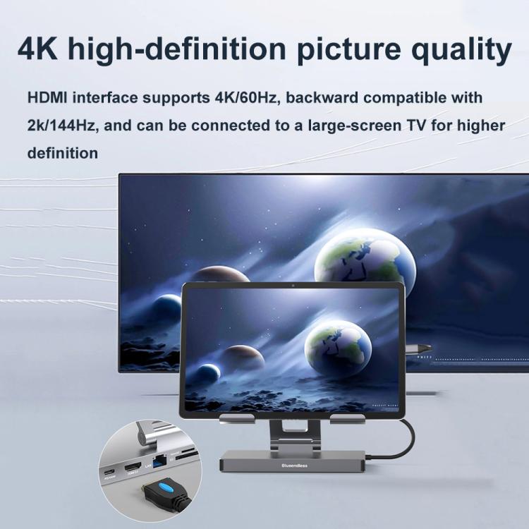 Blueendless 4K/60Hz Multifunctional Docking Station Tablet Holder, 10-in-1, 10-in-1 Rotating, 10-in-1 Ethernet Port, 10-in-1 Ethernet Port Rotating