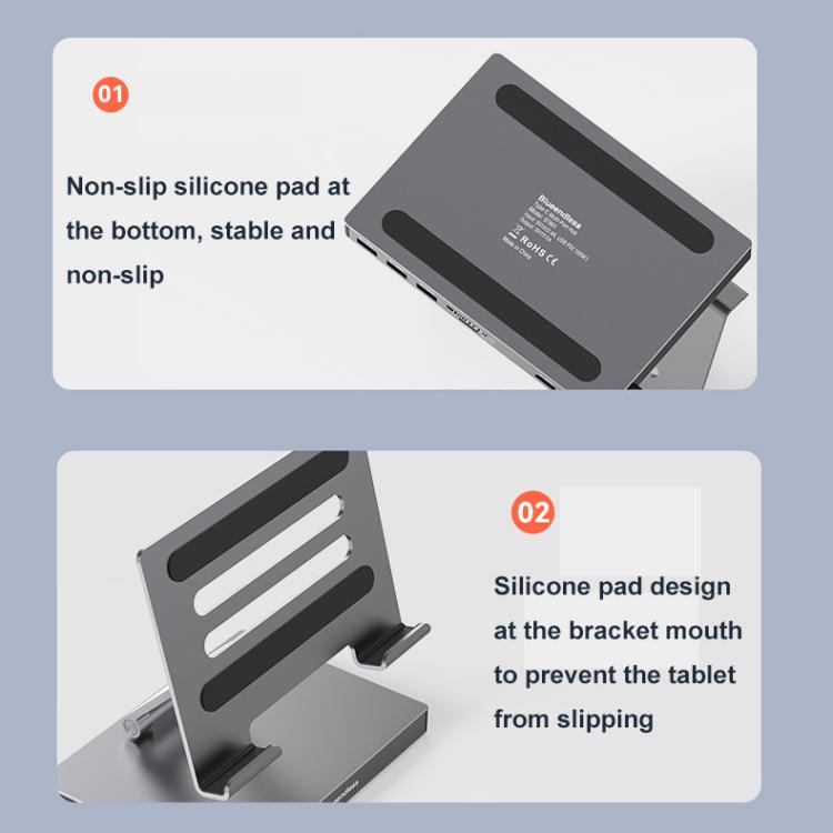 Blueendless 4K/60Hz Multifunctional Docking Station Tablet Holder, 10-in-1, 10-in-1 Rotating, 10-in-1 Ethernet Port, 10-in-1 Ethernet Port Rotating
