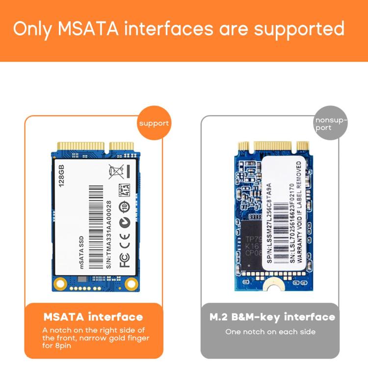 JEYI mSATA to USB 3.1 Type-C 6Gbps SSD Enclosure Adapter Case Aluminum External SSD Case, JEYI