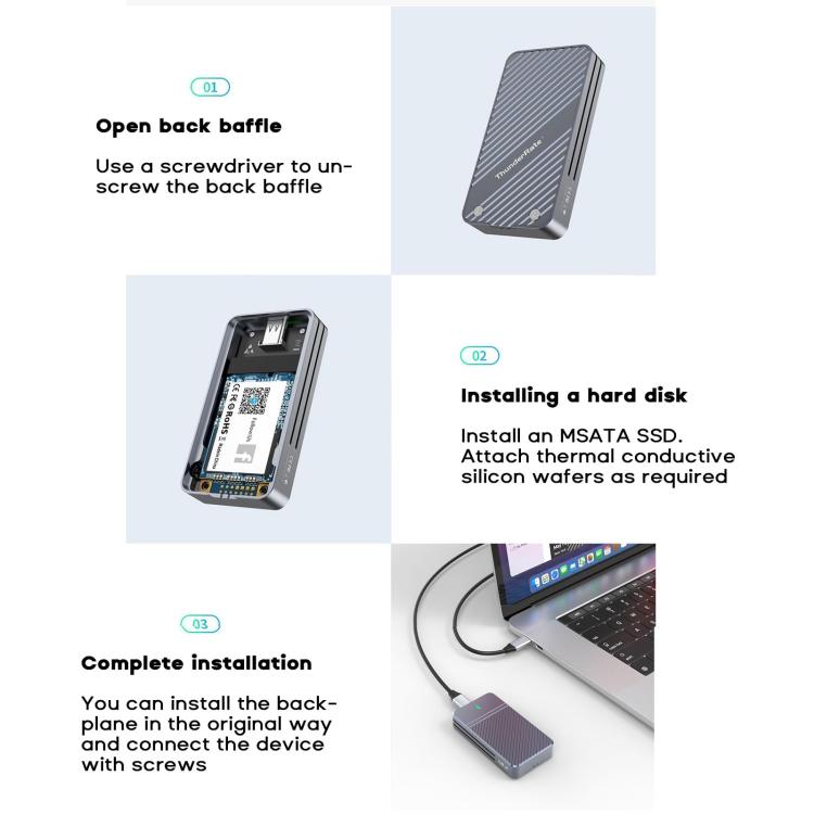 JEYI mSATA to USB 3.1 Type-C 6Gbps SSD Enclosure Adapter Case Aluminum External SSD Case, JEYI