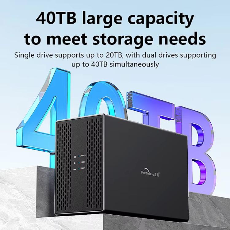 Blueendless DB3502F USB3.0/Type-C Non-array 2.5/3.5-inch Dual-Bay Mobile Hard Disk Box, US Plug, EU Plug, UK Plug, AU Plug