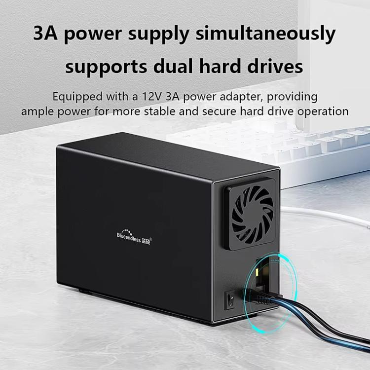 Blueendless DB3502F USB3.0/Type-C Non-array 2.5/3.5-inch Dual-Bay Mobile Hard Disk Box, US Plug, EU Plug, UK Plug, AU Plug