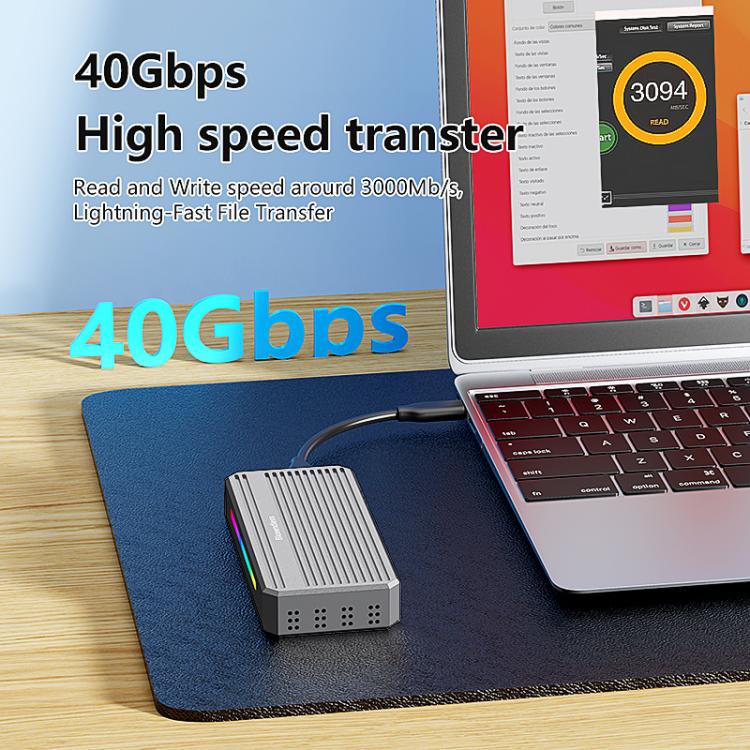 Blueendless M.2 Nvme SSD Box 40Gbps Hard Drive Reader, USB4 Box, USB4 Box with RGB Lights + Fan