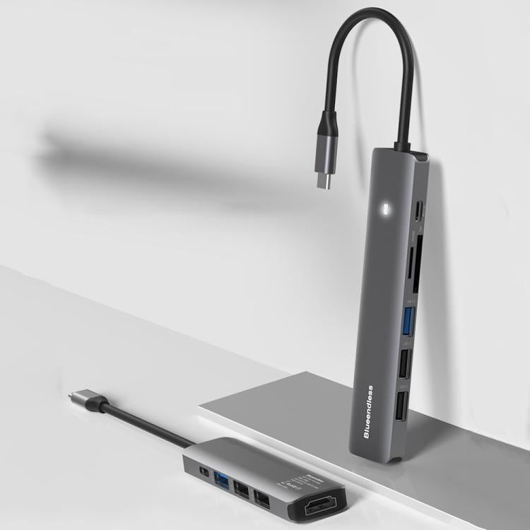 Blueendless Multifunctional Type-C Docking Station, 5-in-1 HDMI + PD + USB3.0 + USB2.0 x 2, 7-in-1 HDMI + PD + USB3.0 + USB2.0 x 2 + SD + TF