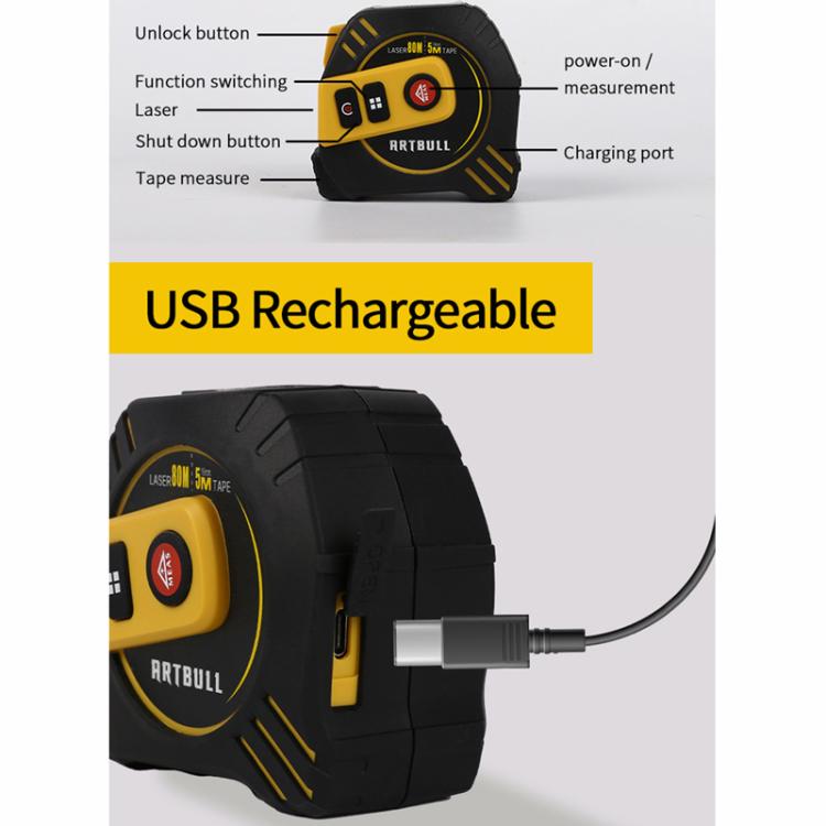 2 in 1 Rechargeable Infrared Laser Rangefinder + 5m Measuring Tape, Laser 40m, Laser 80m