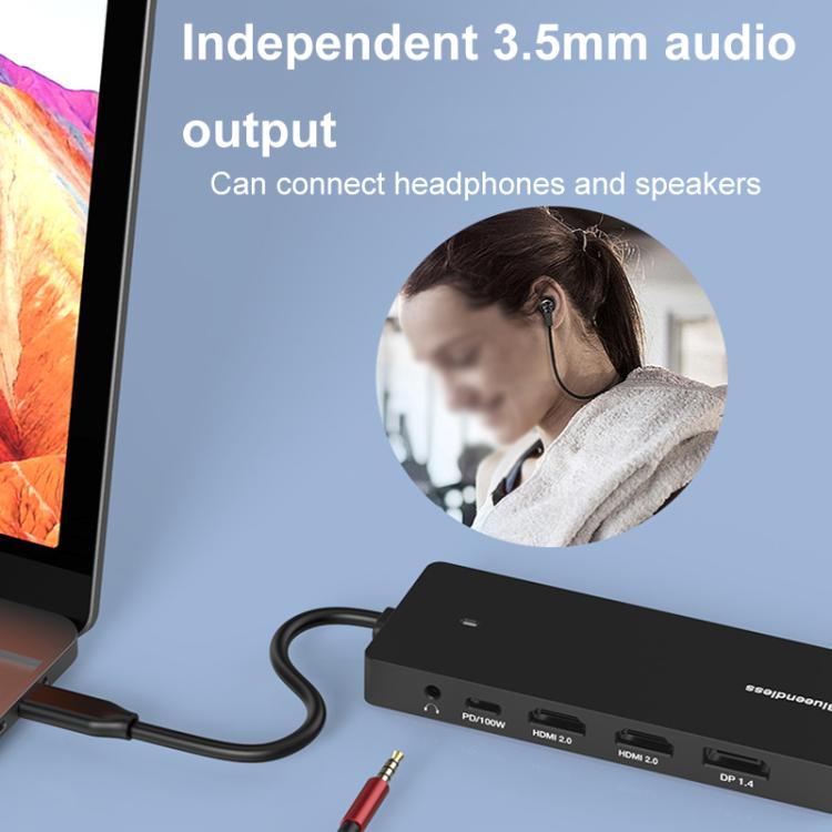 Blueendless Type-C Gigabit Ethernet Port Multi-Screen Different Display HUB, DP x 2 + HDMI, HDMI x 2 + DP