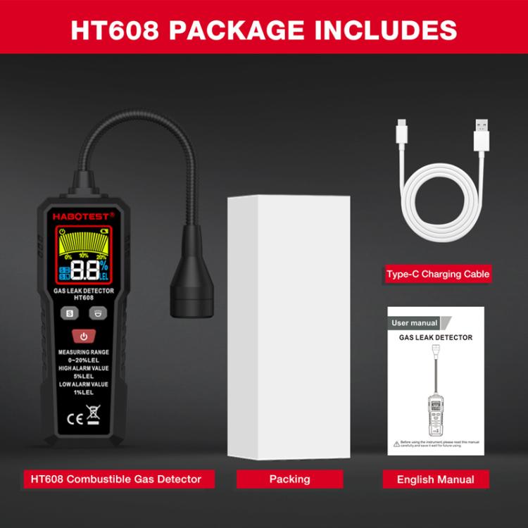 HTBOTEST HT608 Combustible Gas Detector Gas Natural Gas Detection Alarm, HT608